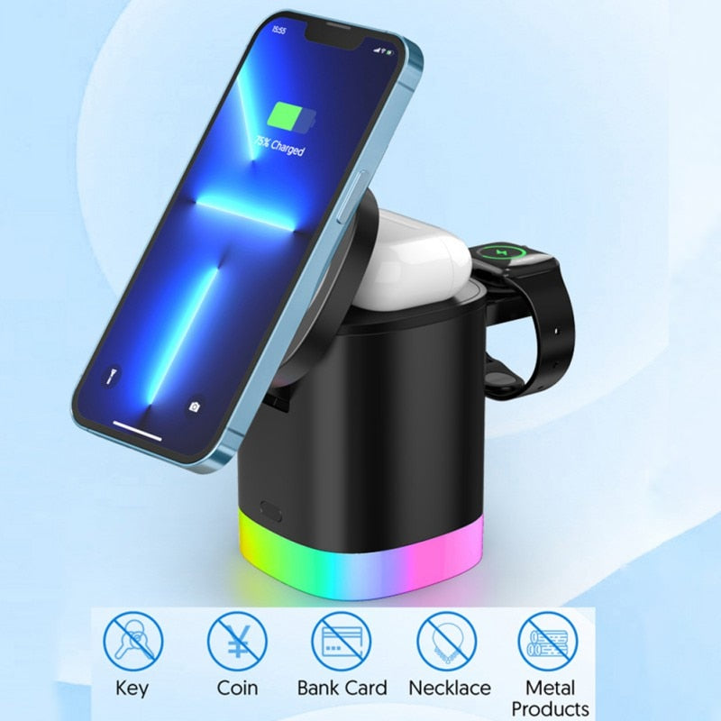 Foreign-object detection warning: keep keys, coins, cards and metal objects off the charging pad
